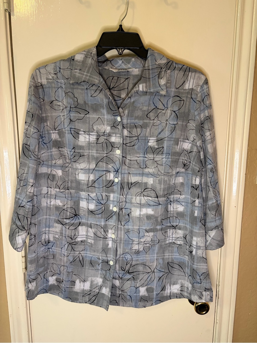 Alia Blue Gray Floral Button-Down Shirt